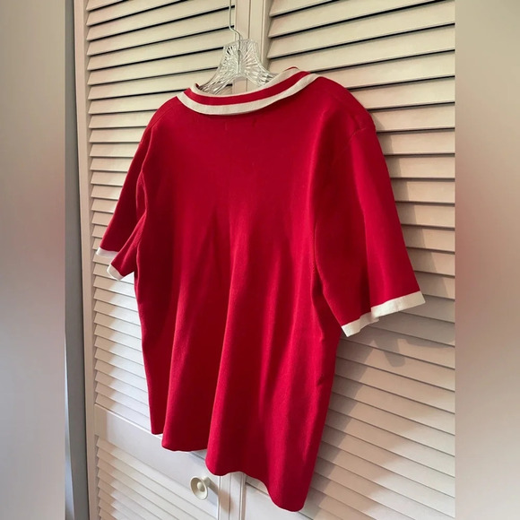 Vintage Designers Originals Women’s Size 1X Polo Style Collar White Striped Red - Picture 8 of 12